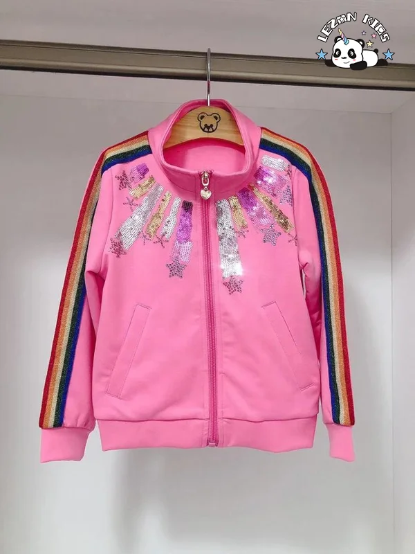 LEZONKIDS - Vestido Rosa de Lantejoulas para Meninas, Vestido de Malha Arco-í